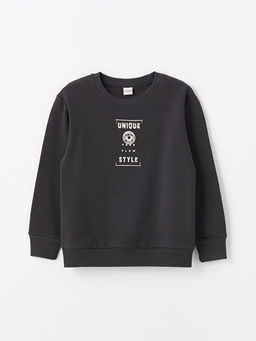 Bisiklet Yaka Bask?l? Uzun Kollu Erkek ?ocuk Sweatshirt