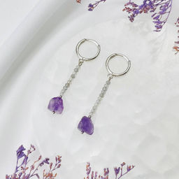 Серьги длинные из Лабрадора и Аметиста