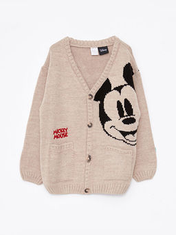 V Yaka Uzun Kollu Mickey Mouse Desenli Erkek Bebek Triko H?rka
