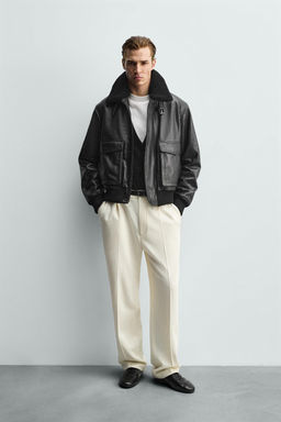 LEATHER JACKET WITH CONTRAST COLLAR