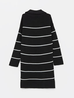 Polo Yaka ?izgili Uzun Kollu K?z ?ocuk Triko Elbise