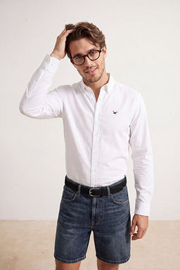 Beyaz Normal Kal_p/Regular Fit %100 Pamuk Yazl_k Erkek Dokuma G_mlek TMNSS26GO00027