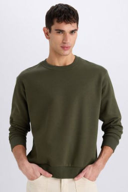 Oversize Genis Kal?p Bisiklet Yaka Kal?n Basic Duz Sweatshirt