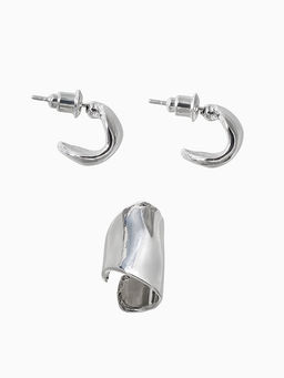 Набор серьги и каффа 3 шт. Минимализм тренд, цвет серебро