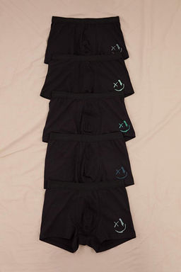 Siyah 5li Paket Desenli Pamuklu Esnek Boxer TMNAW25BX00008