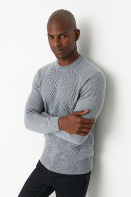 TRENDYOL MAN Gri Unisex Fit Yunlu Bisiklet Yaka Reglan Kol Dokulu Yun Kar?s?ml? Triko Kazak TMNAW22KZ0290 - Trendyolmilla фото 28
