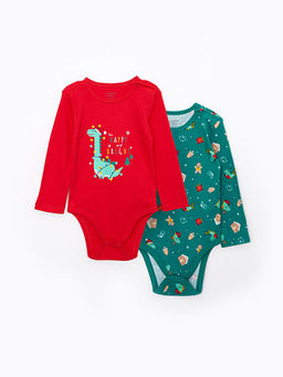 Bisiklet Yaka Uzun Kollu Y?lba?? Temal? Erkek Bebek ??t??tl? Body 2li