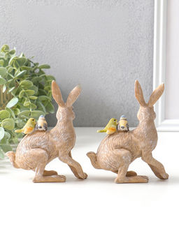 Набор фигурок 2 шт. полистоун Кролик с синичками на спине, 14?5.5?11.5 см