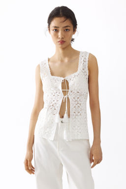 Top en punto pointelle con lazadas - H&m фото 4