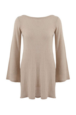 Bej Triko S?rt Detayl? Super Mini Plaj Elbisesi TBESS26EL00008