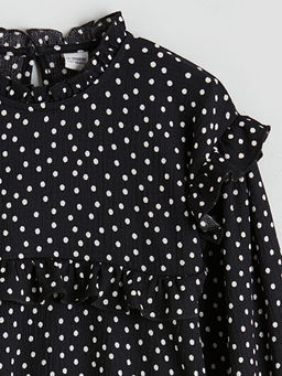 Dik Yaka Puantiyeli K?z ?ocuk Elbise