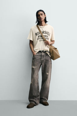 CAMISETA RELAXED FIT TEXTO LAVADO / Blanco roto