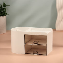 Органайзер для хранения косметики, многоуровневый, 3 секции, 2 ящика, 18×10×10 см, белый, чёрный