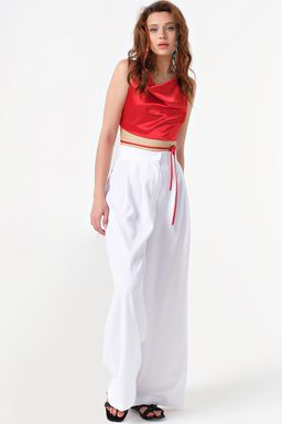 Кроп-топ атласный на бретелях красный ONE SIZE