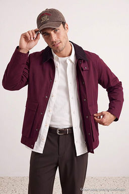 Bordo Regular Fit Kadife Yaka Detayl_ Unisex Mevsimlik Mont TMNAW25MO00017