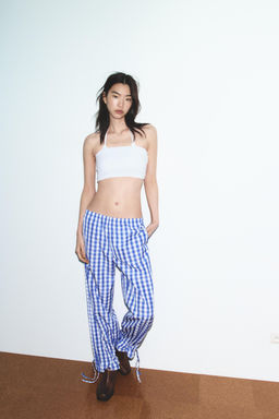 PANTAL?N CUADROS VICHY NYLON / Azul / Blanco