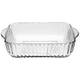 "Боркам (Borcam)" Форма стеклянная жаропрочная 1,95л, 22х22х6см, квадратная, рифленый борт, с ручками, цветной картон, Pasabahce (Турция)