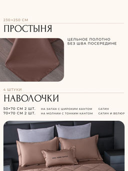 Комплект постельного белья Сатин Velvet Premium с Одеялом VP003 Евро наволочка