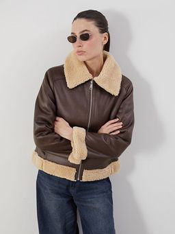 K?rk Yaka Kad?n Deri G?r?n?ml? Mont