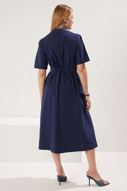 Trendyolmilla Lacivert A- Kesim Pili Ve Kemer Detayl? Poplin Astarl? Midi Dokuma Elbise TWOSS25EL00060 фото 10