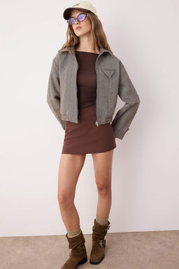 Kahverengi Bal?ks?rt? Desenli Oversize Kal?p Bomber Ince Ceket Mont TWOAW26MO00129 - Trendyolmilla фото 3