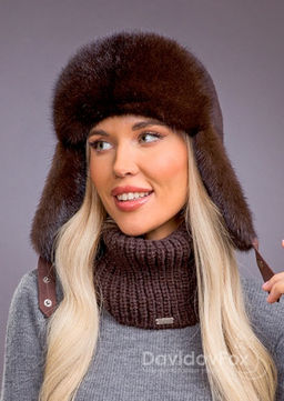 Ушанка норка трикотаж браун