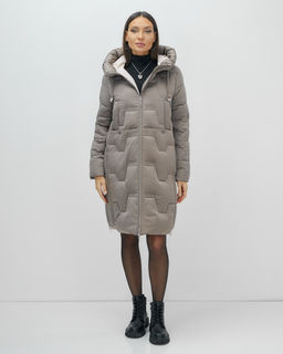 Пальто зимнее утепленное с капюшоном женское серого цвета 7638Sr - Visdeer фото 2