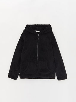 Kap??onlu Basic Uzun Kollu Pel?? K?z ?ocuk Fermuarl? Sweatshirt