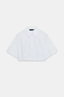 CAMISA CROP POPEL?N RAYAS / Azul / Blanco