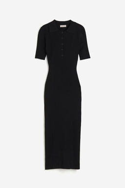 Vestido en punto de canale con cuello camisero - H&m фото 5