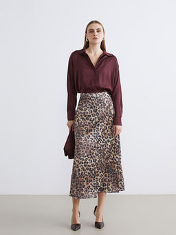 Leopar Desenli Saten Etek