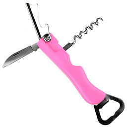 Нож складной + 3 предмета: штопор, открывашка-2штуки, нержавеющая сталь, пластмассовая ручка Красное вино цвета микс, на картоне (Китай)