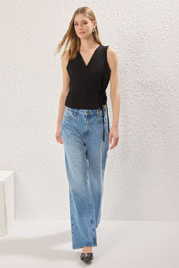 TRENDYOLMILLA Siyah Kruvaze Kapamal? V Yaka Regular Orme Bluz Yelek TWOSS25YE00106  фото 3
