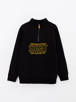 Dik Yaka Bask?l? Uzun Kollu Erkek ?ocuk Sweatshirt