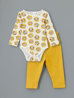 Minnie Mouse Bask?l? K?z Bebek ??t??tl? Body ve Pantolon 2li Tak?m