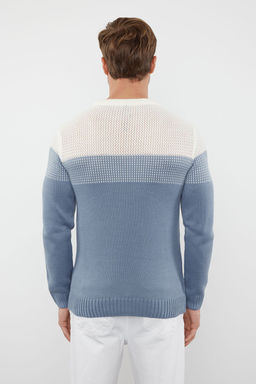 TRENDYOL MAN Bej Slim Fit Dar Kesim Bisiklet Yaka Renk Bloklu Kazak TMNAW21KZ0543 - Trendyolmilla фото 29