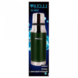 Термос из нержавеющей стали Kelli 1л, с винтовой пробкой, двойные стенки, вакуумная технология, синий (Китай) - Домашняя мода фото 2