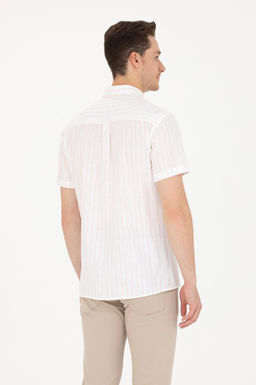 U. S. Polo Assn / Мужская белая рубашка в кирпичную полоску - U.s. polo assn фото 5
