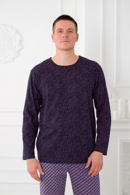 Пижама мужская из футболки с длинным рукавом и брюк из кулирки Генри геометрия макси - Амадэль фото 5