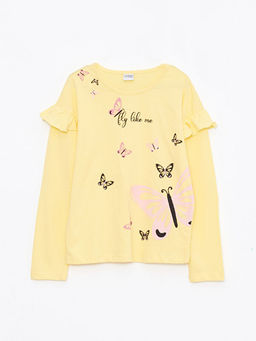 Bisiklet Yaka Uzun Kollu Bask?l? K?z ?ocuk Ti??rt