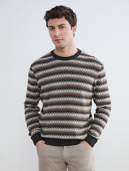 Bisiklet Yaka Desenli Erkek Triko Kazak