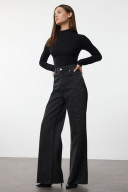 Siyah Tas Detayl? Yuksek Bel Genis Paca Wide Leg Jeans TWOAW25JE00379