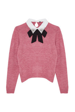 Antrasit Yumusak Dokulu Gomlek Garnili Kurdele/Fiyonk Detayl? Tasl? Triko Kazak TWOAW25KZ00035 - Trendyolmilla фото 20