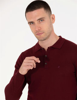 K_rm_z_ Slim Fit Polo Yaka Y_n Kar___ml_ Basic Triko Kazak