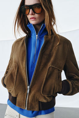 100% SUEDE LEATHER BOMBER JACKET ZW COLLECTION LIMITED EDITION - Zara фото 9