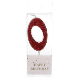 Цена за 10 шт. Свеча для торта Цифра Иллюзия "0" 9.5 см, красный