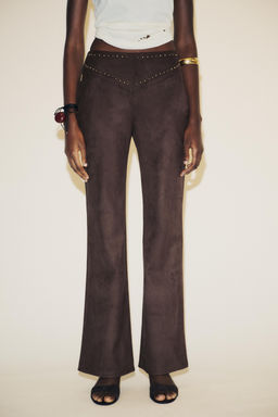 STADDED FAUX SUEDE FLARE TROUSERS - Zara фото 2