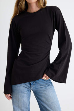 Siyah %100 Pamuk Bele Oturan Asimetrik Bisiklet Yaka _rme T-Shirt TWOAW27TS00011 - Trendyolmilla фото 3