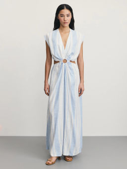 Платье из вискозы и льна в полоску / Zarina  фото 3