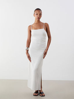 Kare Yaka Ask?l? B?zg?l? Elbise